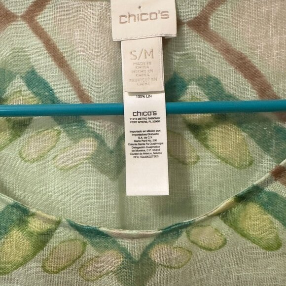 Chico's Pamela Plam Linen Poncho Kimono Top Size S/M Green Brown Geometric Print - Picture 5 of 6